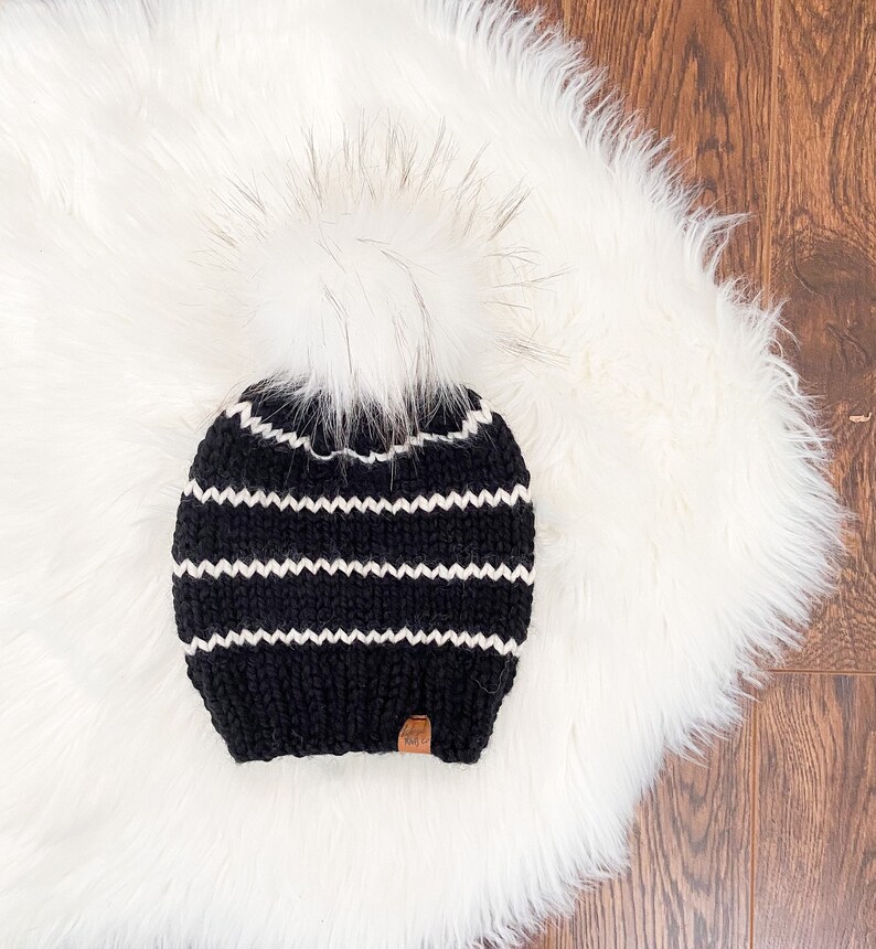 womens winter hat with fur pom pom