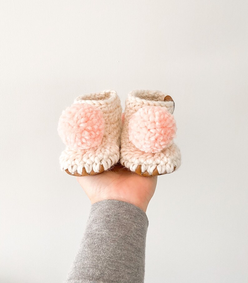 BABIES First Pompom Booties, Crochet Baby Boots, Baby Crib Shoes, Baby Slippers, Baby Gifts, Shower Gift image 3