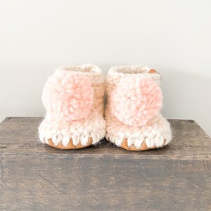 BABIES First Pompom Booties, Crochet Baby Boots, Baby Crib Shoes, Baby Slippers, Baby Gifts, Shower Gift image 5