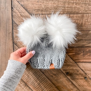 Double Pom Winter Knit hat for baby and kids, Winter knit toque for kids