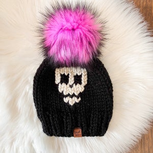 Halloween Knit Hats, Skull Knit Beanie, Fall Knit Beanie, Fall Toque, Adult Halloween Hat, Knit Hats for Kids, Knit Chunky Hat for Babies Skull