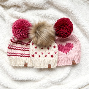 Valentines Day GIFT for Kids, Knit Winter Hat for Kids and Baby, Heart hat image 1