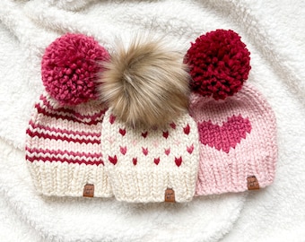 Valentines Day GIFT for Kids, Knit Winter Hat for Kids and Baby, Heart hat