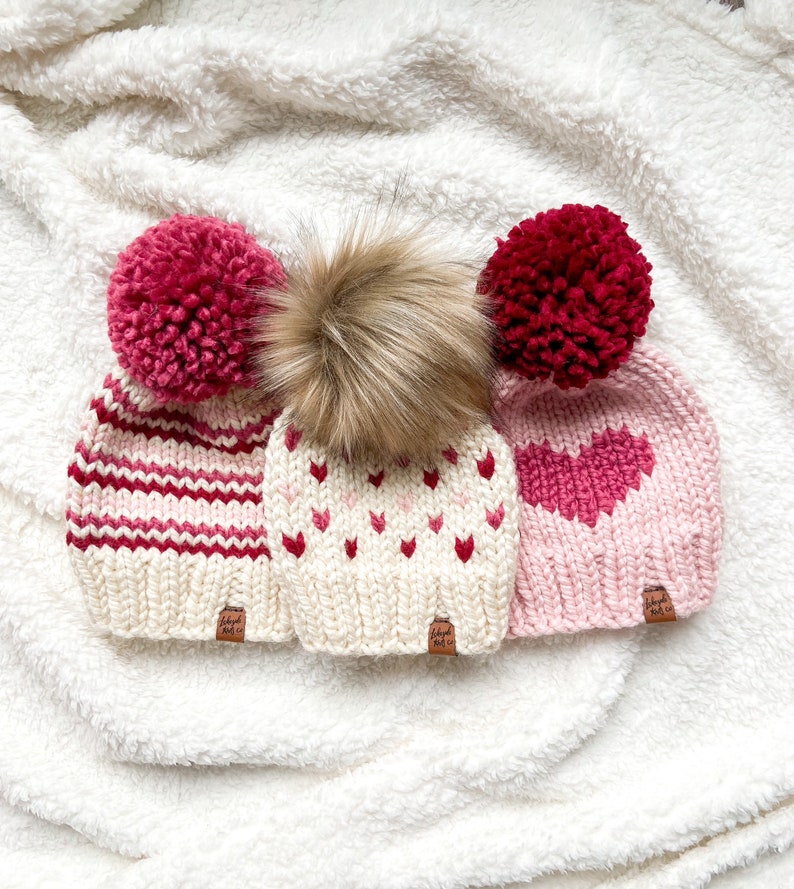 Valentines Day GIFT for Kids, Knit Winter Hat for Kids and Baby, Heart hat image 1