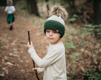 INDIVIDUALISIERUNG - Kinder zwei getönte Double Brim Beanie, Kinder Wintermütze, Kinder Strickmütze, Winter Toque