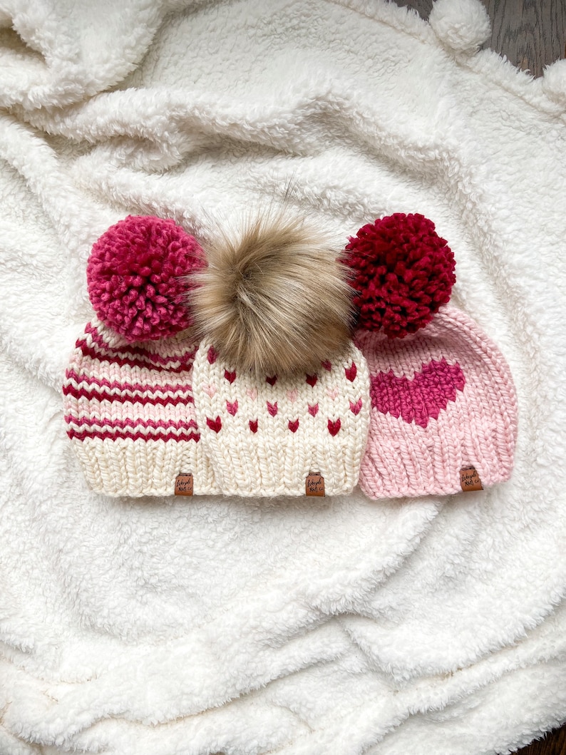 Valentines Day GIFT for Kids, Knit Winter Hat for Kids and Baby, Heart hat image 2