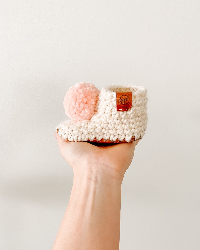 BABIES First Pompom Booties, Crochet Baby Boots, Baby Crib Shoes, Baby Slippers, Baby Gifts, Shower Gift image 2
