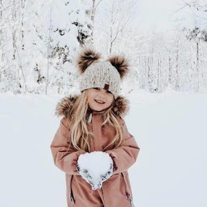 Double Pom Winter Knit hat for baby and kids, Winter knit toque for kids