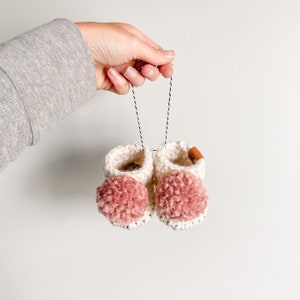 BABIES First Pompom Booties, Crochet Baby Boots, Baby Crib Shoes, Baby Slippers, Baby Gifts, Shower Gift image 1