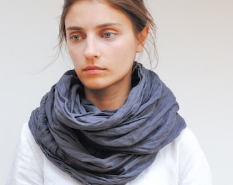 Linen scarf, wide linen scarf, long linen scarf, softened linen scarf,  linen scarf in white, linen scarf in light blue