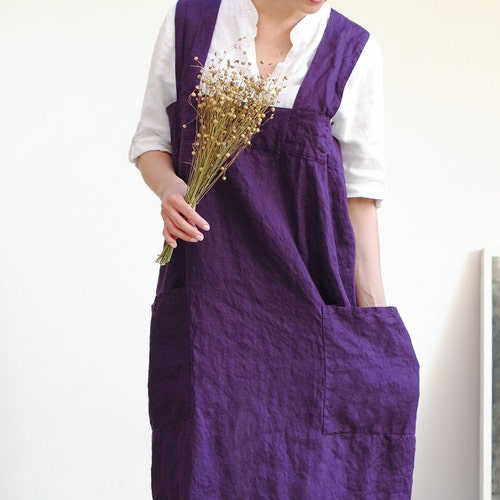 Linen Pinafore Apron Linen Pinafore With Pockets Square Etsy