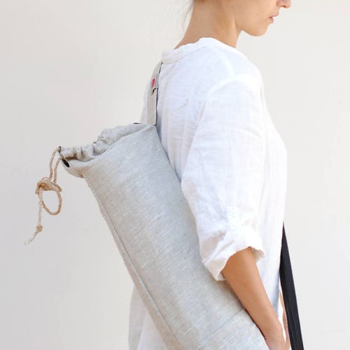 Linen yoga bag striped linen yoga mat bag stonewashed big Etsy