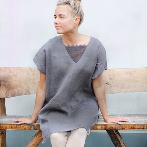 Linen top with lace, summer top, v-neck linen tunic, linen tunic dress Bild 5