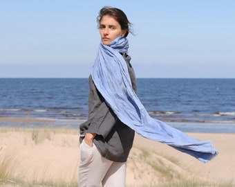 Large linen scarf from lightweight linen, natural creased linen scarf, handmade, stone washed linen scarves for women,women's clothes