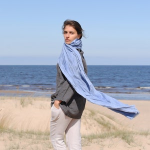 Large linen scarf from lightweight linen, natural creased linen scarf, handmade, stone washed linen scarves for women,women's clothes
