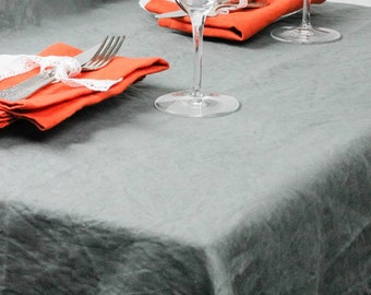 Pure linen tablecloth, orange linen tablecloth, square linen tablecloth, rectangle linen tablecloth, custom linen tablecloth