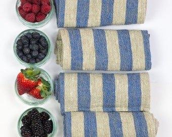 Linen napkins, set of 4 linen napkins, rustic linen napkins, heavyweight linen napkins, blue stripe linen napkins, linen placemat
