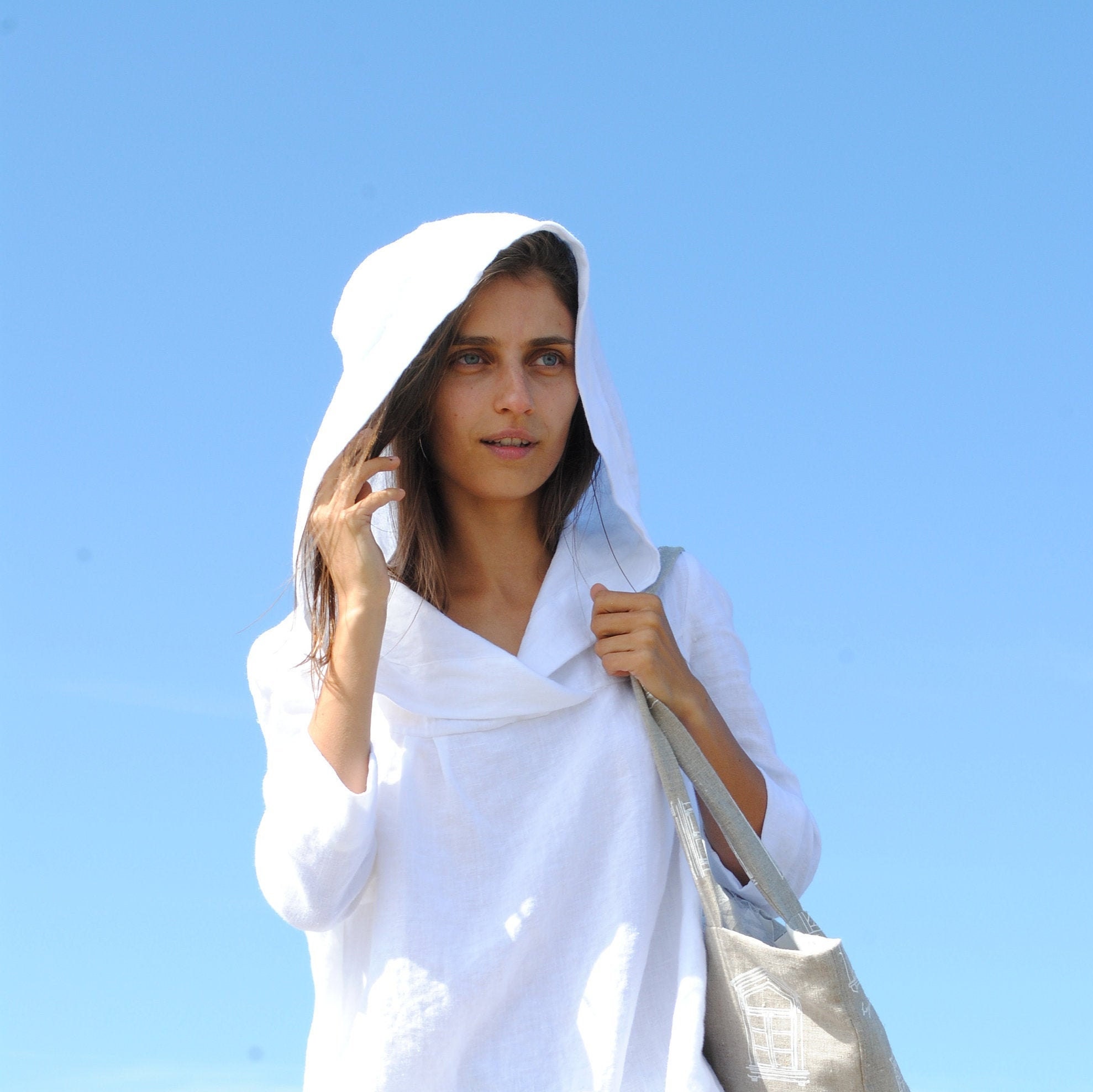White hooded cheap tunic