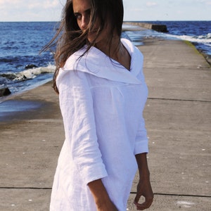 Loose Linen Hoodie Tunic Dress, Plus Size Hooded Top bild 4