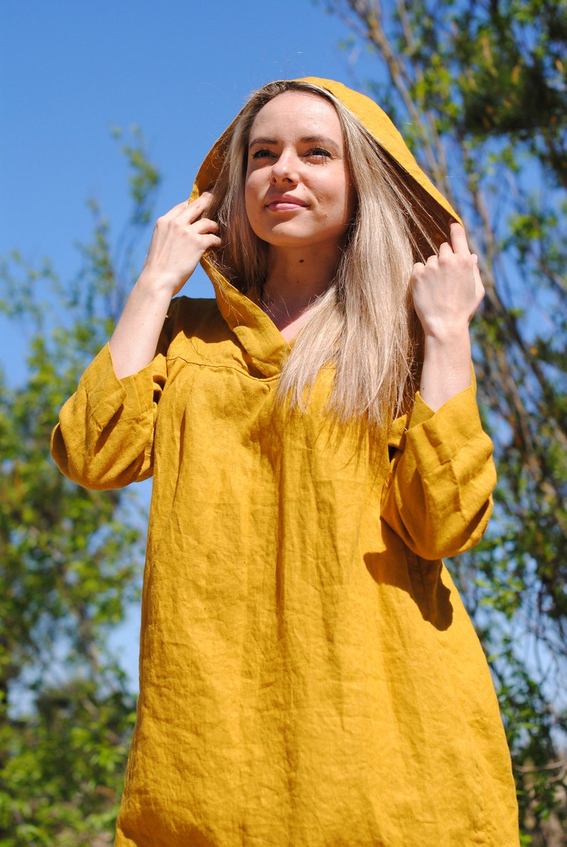 Loose Linen Hoodie Tunic Dress, Plus Size Hooded Top bild 6