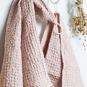 Waffle Linen Towels in different sizes, Waffle Linen bath sheet in light pastel rose color