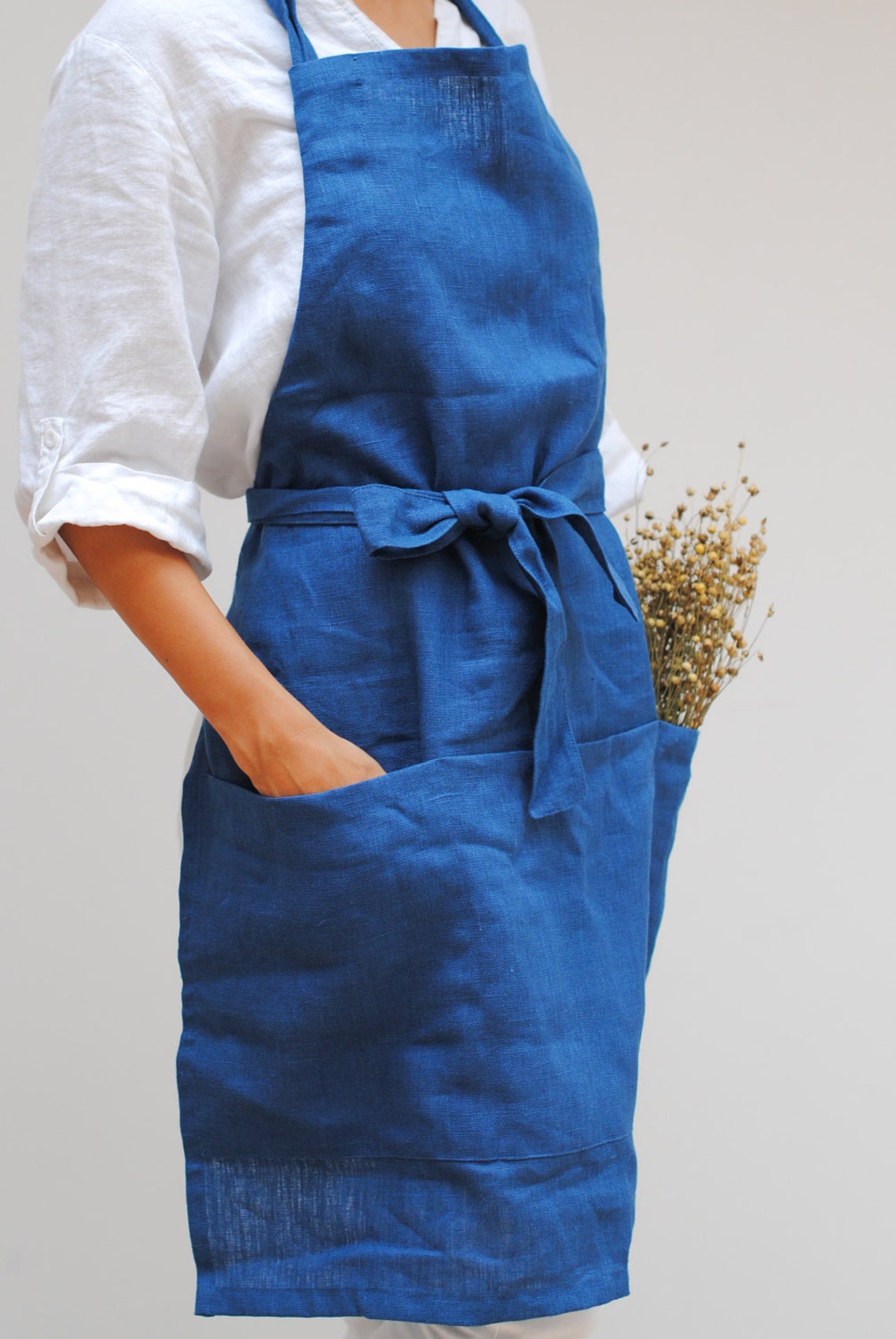 Full Linen Apron With Pockets From Heavyweight Linen Linen Etsy