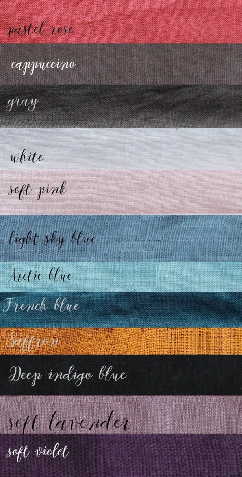 May include: A swatch card showing 12 different fabric colors, including pastel rose, cappuccino, gray, white, soft pink, light sky blue, arctic blue, French blue, saffron, deep indigo blue, soft lavender, and soft violet.