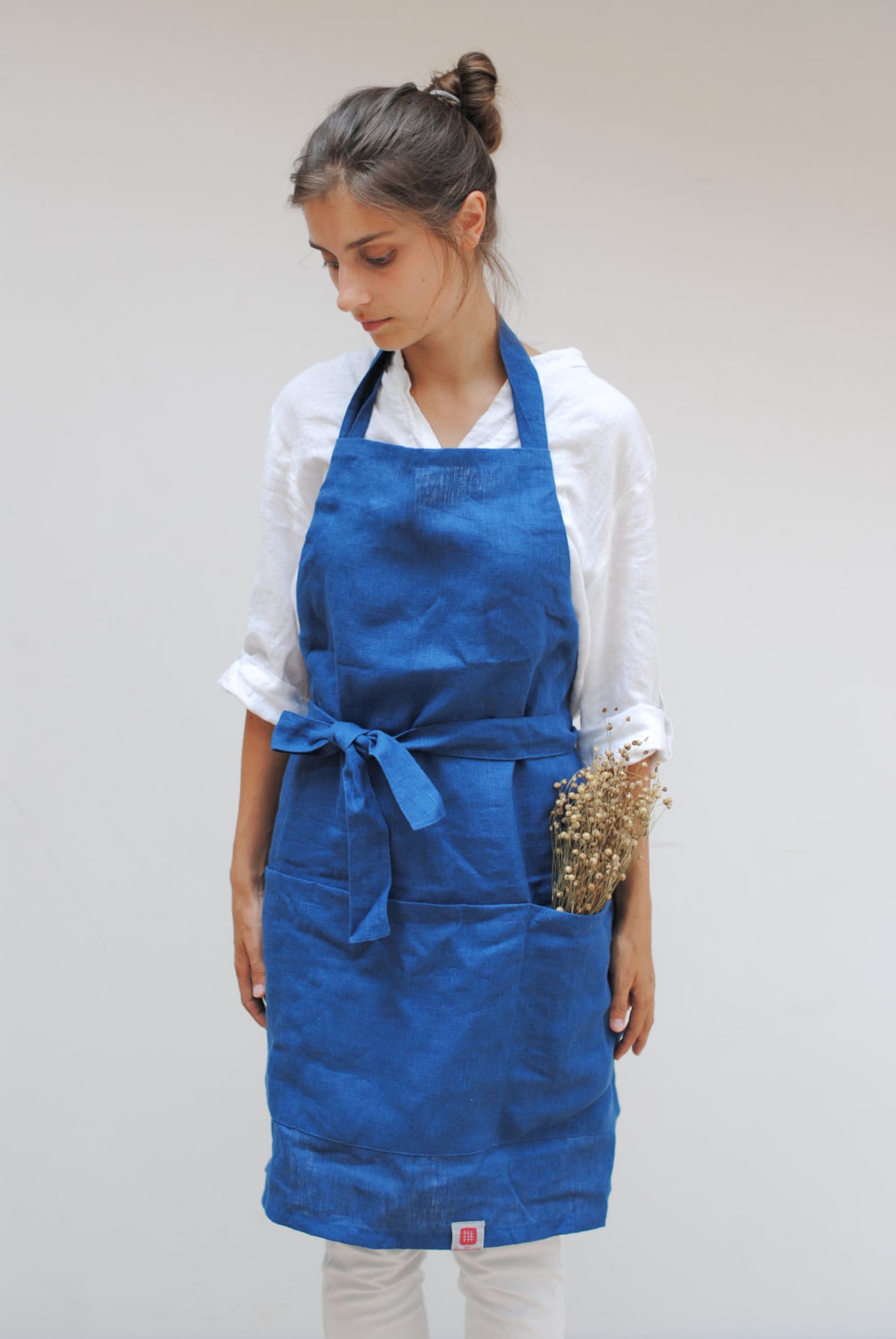 Full Linen Apron With Pockets From Heavyweight Linen Linen Etsy