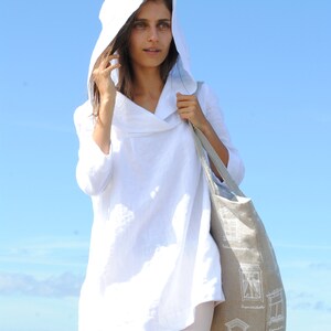 Loose Linen Hoodie Tunic Dress, Plus Size Hooded Top bild 2