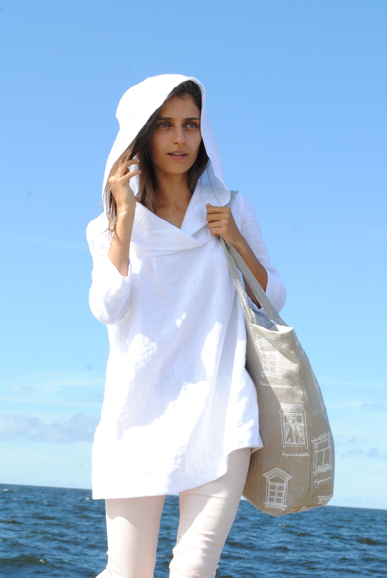 Linen hoodie for woman, loose fit linen hoodie, linen tunic dress, plus size tunic, oversized hooded tunic, linen tunic with hood image 4