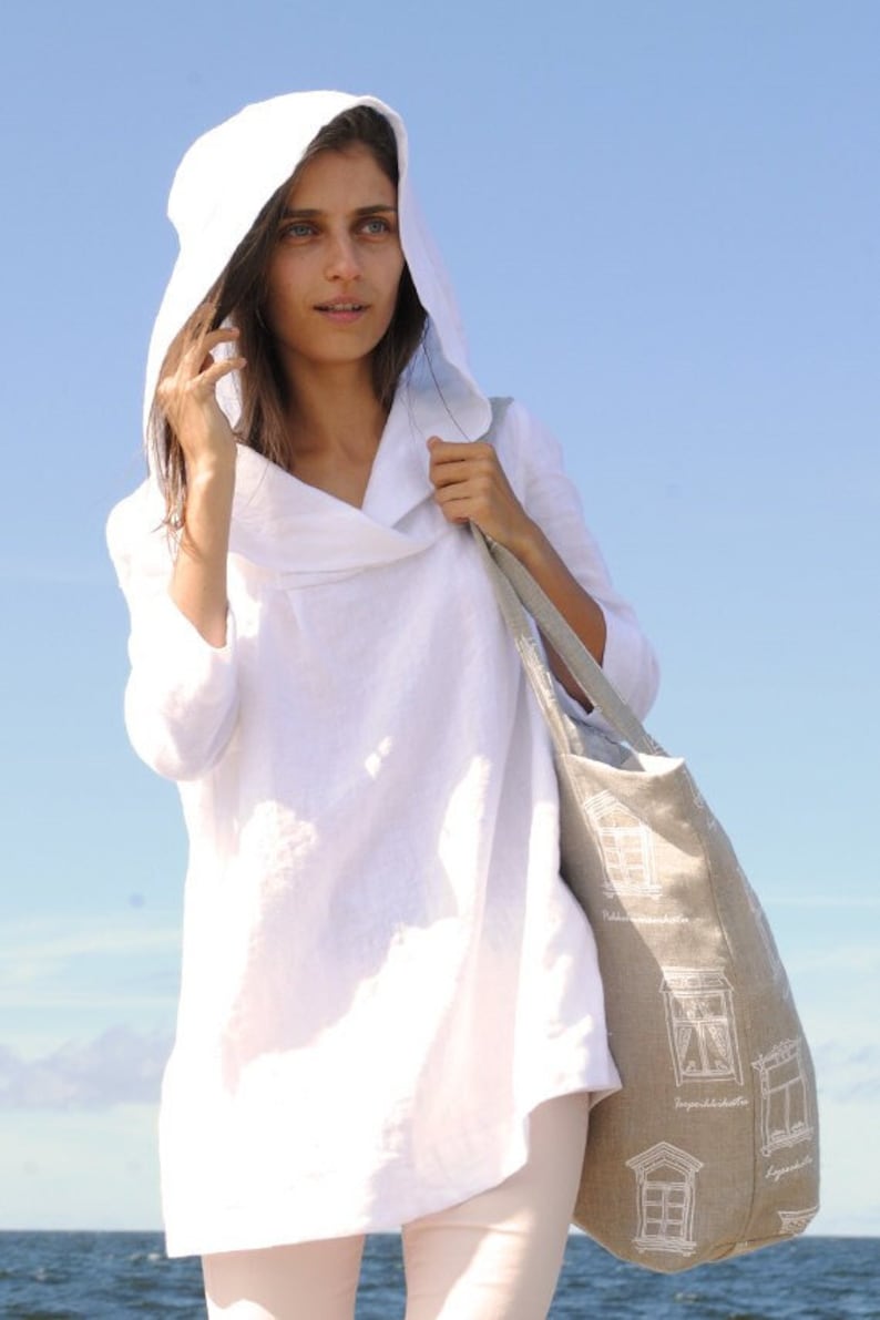 Linen hoodie for woman, loose fit linen hoodie, linen tunic dress, plus size tunic, oversized hooded tunic, linen tunic with hood image 1