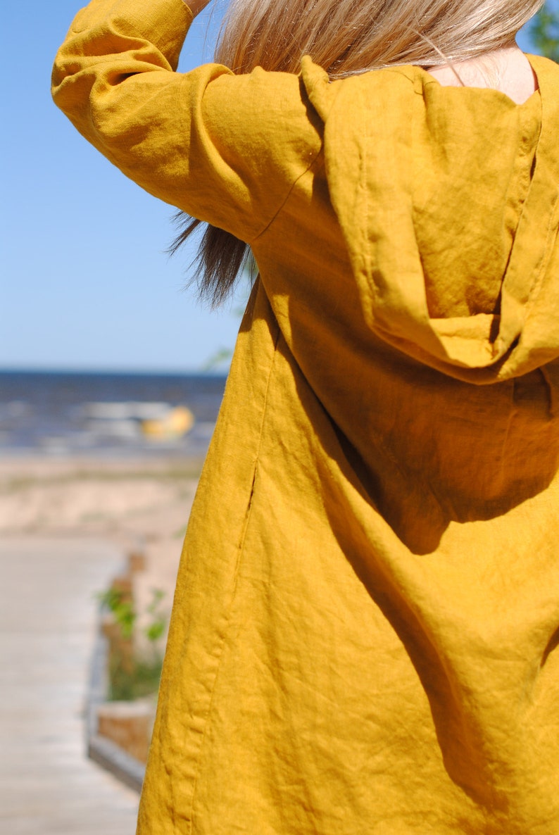 Loose Linen Hoodie Tunic Dress, Plus Size Hooded Top bild 8