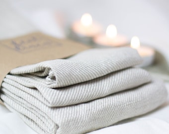 Thick linen bath towels set, 3 provence linen towels, heavy linen towel, linen towels set, linen face towels