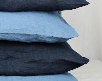 Softened Linen Pillowcase: Blue Indigo Envelope Pillow Cover