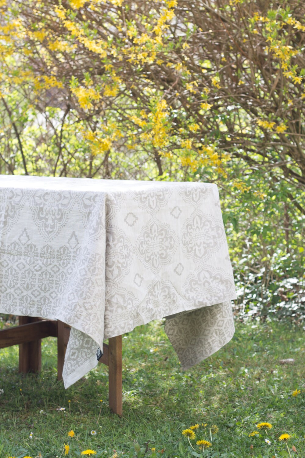 Linen Tablecloth Natural Linen Tablecloth Damask Jacquard Etsy