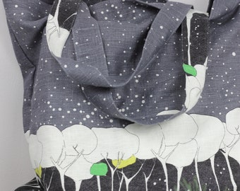 Linen Shopping Bag: Handmade Eco Tote with Snowstorm Print