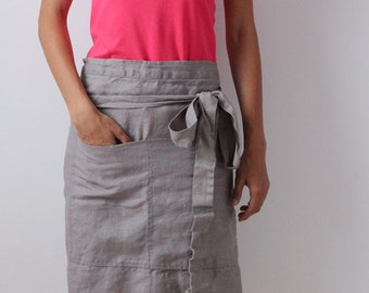 Cafe apron, linen apron with pockets, linen kitchen apron, linen cafe apron, chef linen apron, linen half apron