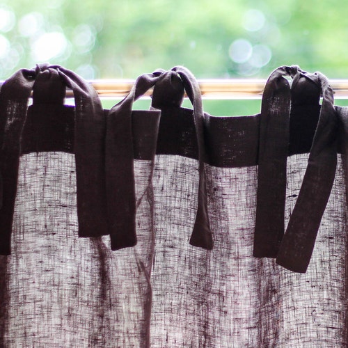 White Linen Tie up Curtain Natural Window Curtain With Organza Etsy