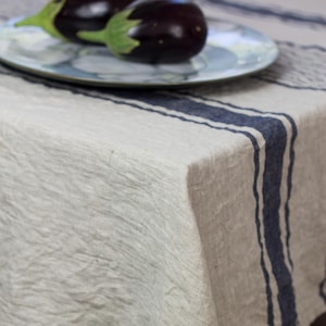 Striped thick linen tablecloth, French style tablecloth, heavyweight tablecloth, Farmhouse washed linen tablecloth, handmade vintage linen