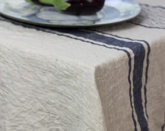 Striped Linen Tablecloth: Heavyweight French Farmhouse Style