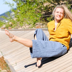 Linen wide leg pants, linen trousers, linen culottes, linen pants with pockets, loose linen pants, yoga pants