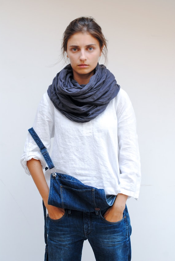 White Linen Tunic Shirt: Embroidered Hem, Roll-Up Sleeves