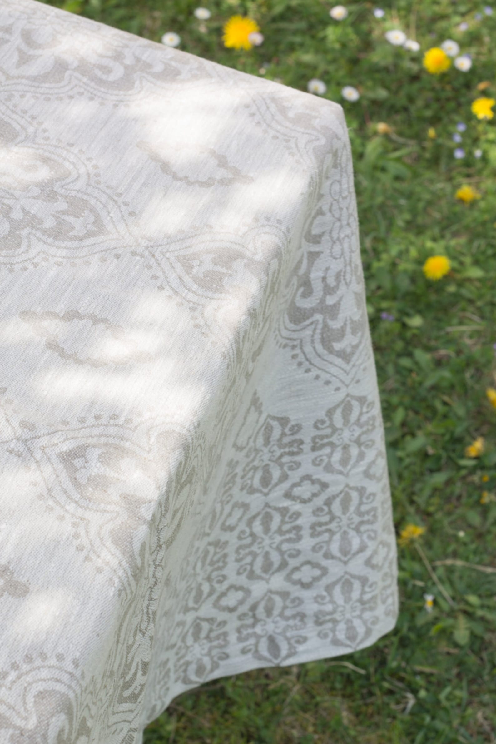 Linen Tablecloth Natural Linen Tablecloth Damask Jacquard Etsy