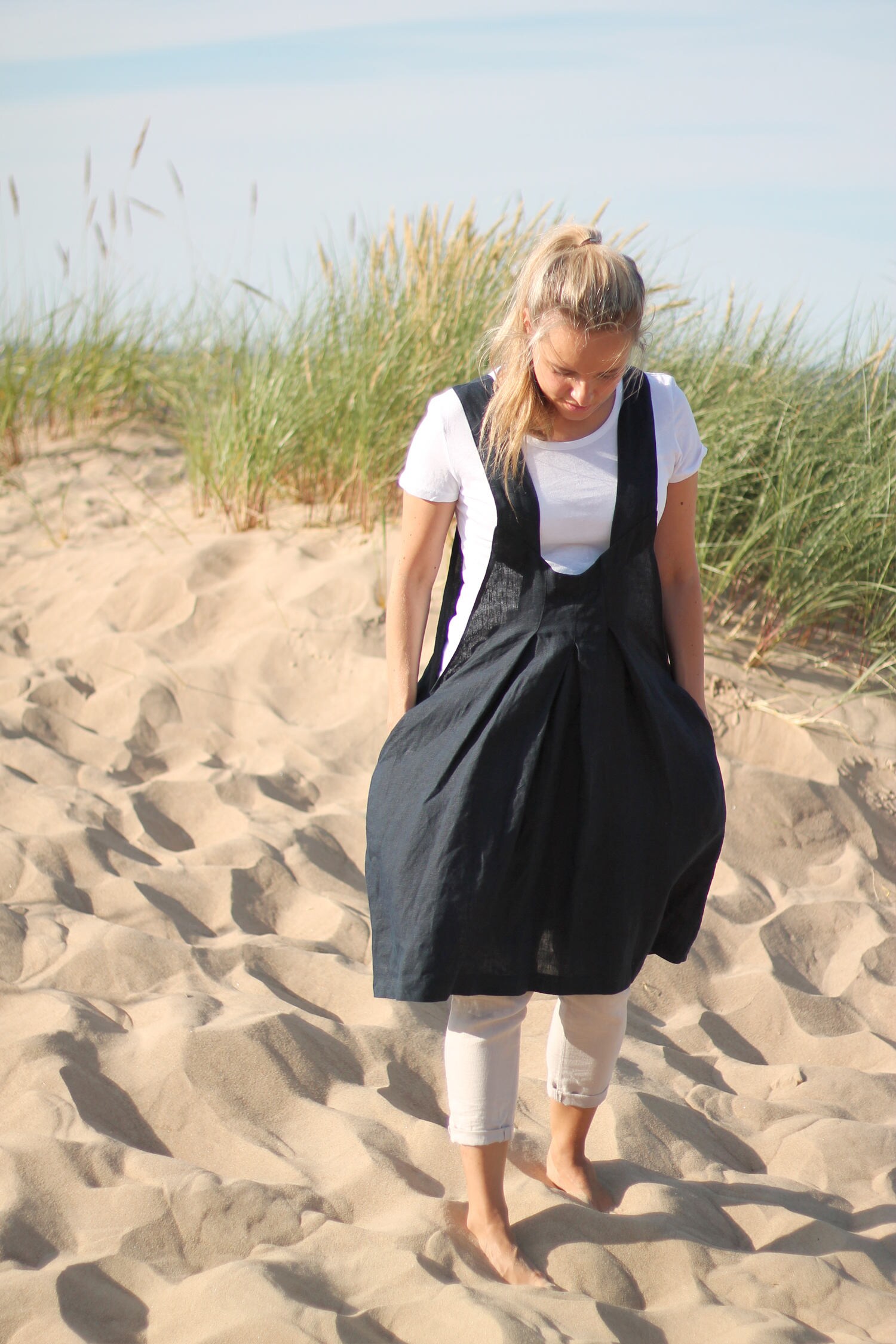 Linen apron dress with pockets linen pinafore with pockets Etsy