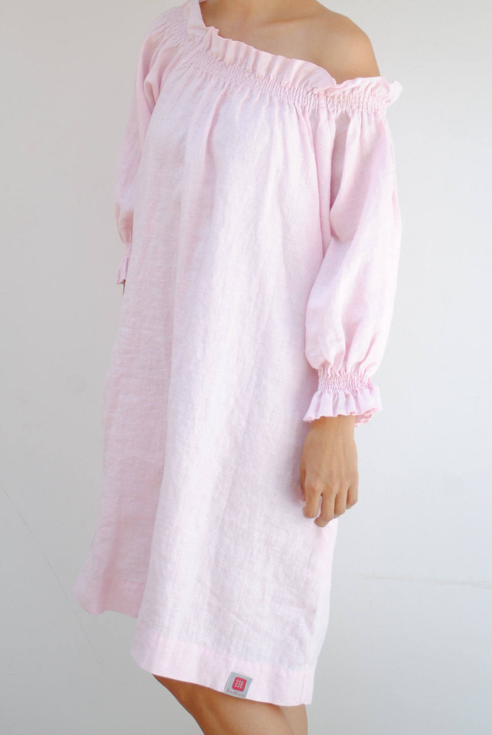 Lenina ♥ LONE check puff shoulder linen dress/追跡付 Off Shoulder Linen Dress, Linen Dress for Women, Oversized