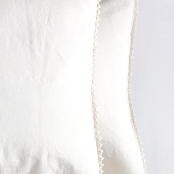 Linen pillowcase with lace, linen pillow sham with lace, king pillow case, queen pillowcase, linen pillow cover,