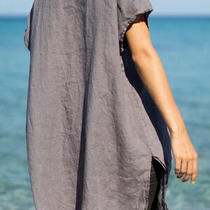 Linen top with lace, summer top, v-neck linen tunic, linen tunic dress Bild 3