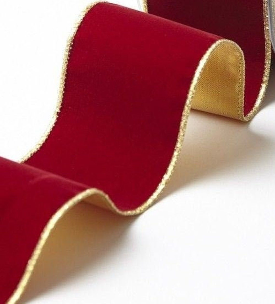 Christmas Velvet Ribbon With Gold Back DARK RED 10yd Roll  Etsy