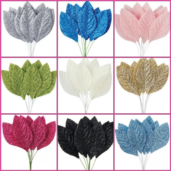 50 Glitter Leaves For Corsage Boutonniere Millinery Floral Etsy