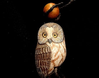 Northern Saw-whet Owl perched under a Harvest Moon